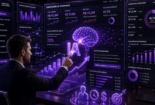 Executivo analisa operação de cobrança com inteligência artificial e dashboards de comportamento financeiro