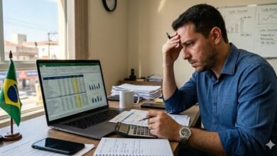 Trabalhador brasileiro analisa finanças diante do aumento da inadimplência no crédito consignado privado