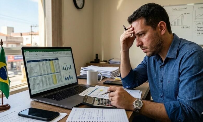 Trabalhador brasileiro analisa finanças diante do aumento da inadimplência no crédito consignado privado
