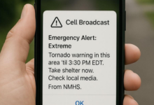 Tela de celular exibindo um alerta Cell Broadcast, ilustrando o ataque hacker ao sistema da Defesa Civil e o envio de mensagens falsas para milhões de brasileiros.