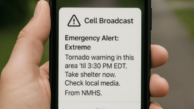 Tela de celular exibindo um alerta Cell Broadcast, ilustrando o ataque hacker ao sistema da Defesa Civil e o envio de mensagens falsas para milhões de brasileiros.