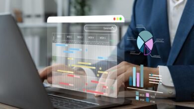 Executivos analisam dados e dashboards em ambiente corporativo representando a inteligência artificial aplicada aos negócios