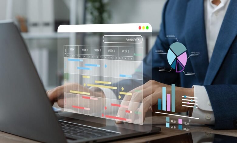 Executivos analisam dados e dashboards em ambiente corporativo representando a inteligência artificial aplicada aos negócios