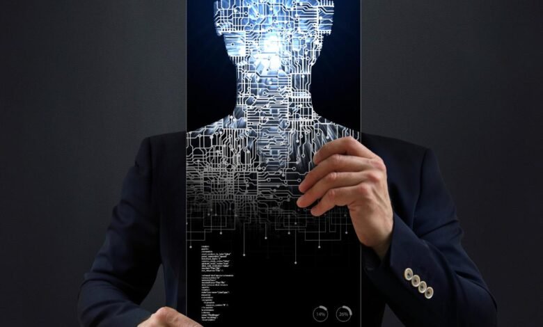 Executivo representa a transformação digital nas empresas utilizando inteligência artificial, automação e novos modelos de operação.