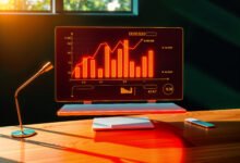 Dashboard financeiro exibindo gráficos de desempenho e fluxo de caixa em monitor, representando gestão de recebíveis, capital de giro e decisões estratégicas de funding para empresas.