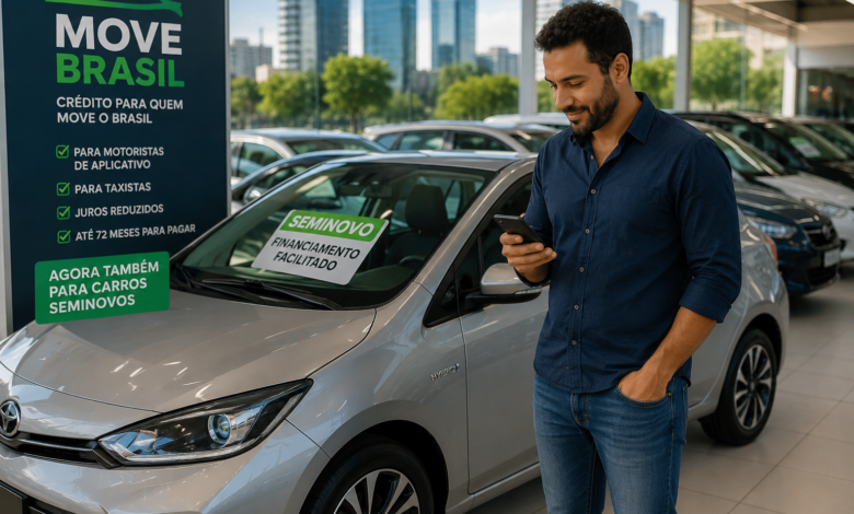Motorista de aplicativo avalia a compra de um carro seminovo por meio do programa Move Brasil, que amplia o acesso ao crédito para renovação da frota de taxistas e profissionais de transporte por aplicativo.