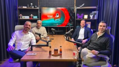 Estúdio do Podcast ContraPonto durante a gravação do episódio sobre gestão de risco como alavanca de crescimento, com Pedro Felipe, Marcos Guerra, André Bertolino e Caio Lhano, da Avla Brasil.