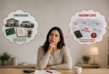 Pessoa pensando sobre a diferença entre estar endividado e inadimplente