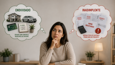 Pessoa pensando sobre a diferença entre estar endividado e inadimplente