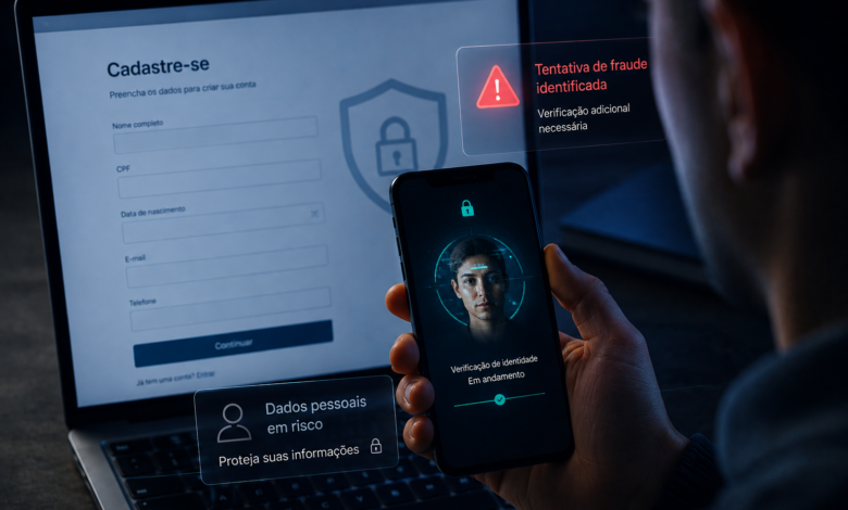 Ilustração representa o equilíbrio entre segurança antifraude e fricção no cadastro do cliente