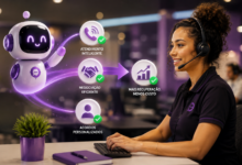 Operadora de cobrança utilizando inteligência artificial conversacional para recuperação de crédito em larga escala. A imagem representa agentes humanos trabalhando em conjunto com IA para automatizar negociações, reduzir custos operacionais e aumentar a eficiência na cobrança.