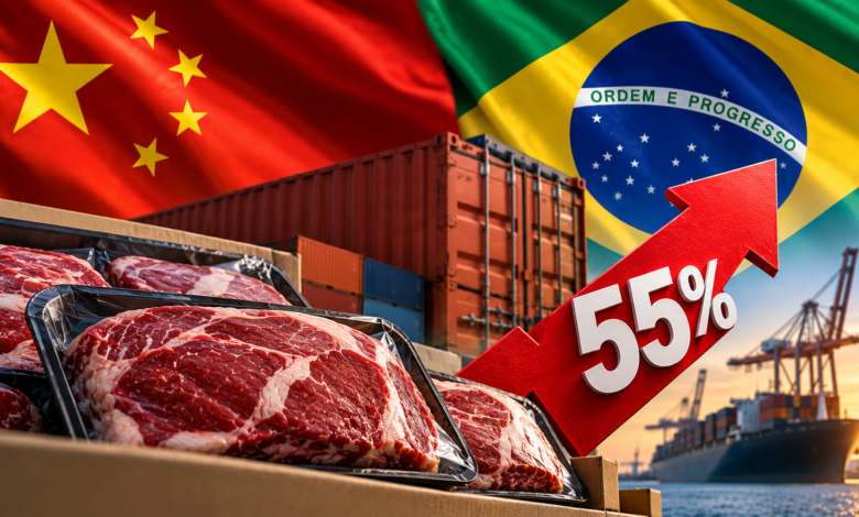 China, carne bovina, tarifa de 55%, exportação, comércio exterior, agronegócio, pecuária, frigoríficos, mercado chinês, economia, exportações brasileiras, cota de importação, Brasil-China, Portal de Notícias ContraPonto, Portal de Notícias Contra Ponto