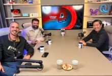 Eric Uemura, Pedro Felipe e Marcos Guerra no estúdio do Podcast ContraPonto
