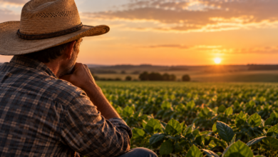 Produtor rural diante do campo representa os desafios do crédito no agronegócio