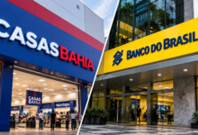 (ALT): Fachadas das lojas Casas Bahia e Banco do Brasil, que aprovou linha de crédito de até R$ 250 milhões para a varejista.