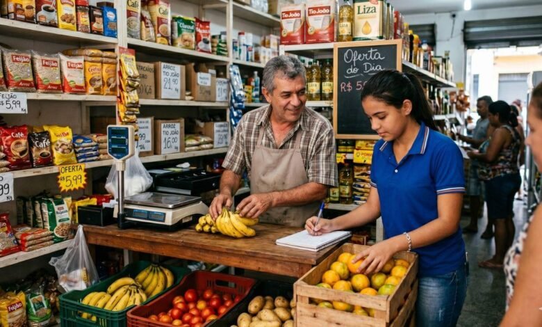 Microempreendedor trabalhando em pequeno estabelecimento comercial, em referência à proposta de aumento do teto de faturamento do MEI. Portal de Notícias ContraPonto.
